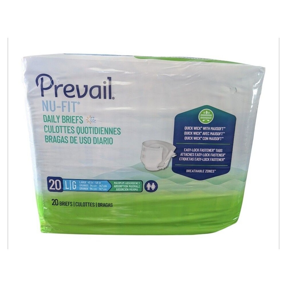 Prevail Nu-Fit Adult Briefs Large Maximum Absorbency Breathable 20 Count New